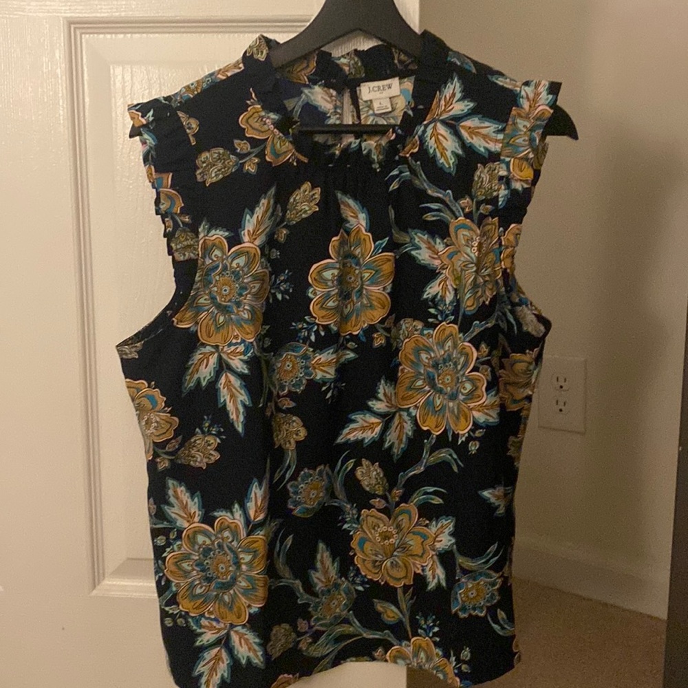 EEEUC J CREW FACTORY FLORAL RUFFLE BLOUSE